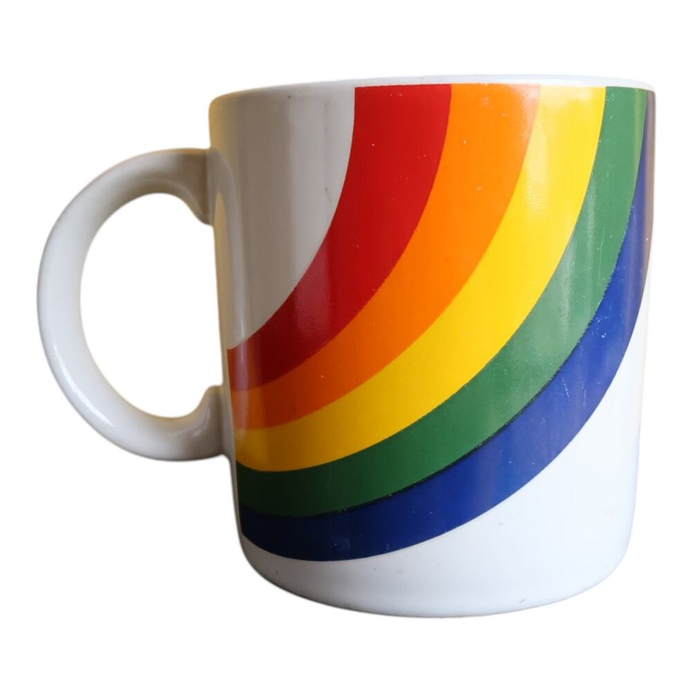 Vintage Rainbow Stripe Mug 1984 Korea Ceramic Coffee Cup Pride Gift Retro